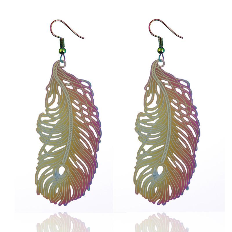 

Dangle & Chandelier Ethnic Style Colorful Leaves Feather Earrings Ear Drop Paint Spraying Rainbow Foliage Plant Accessories With Alloy