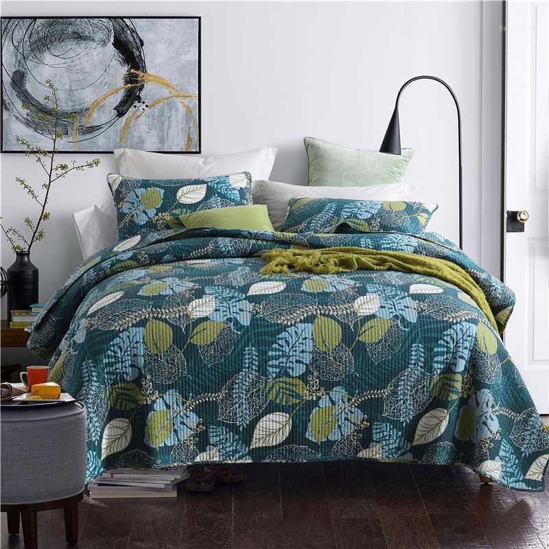 

CHAUSUB Quilt Set Cotton Quilts For Bed Quilted Bedspreads 3pcs Washed Print Bed Cover Sheets Coverlet  Size Green Blanket1, Blue