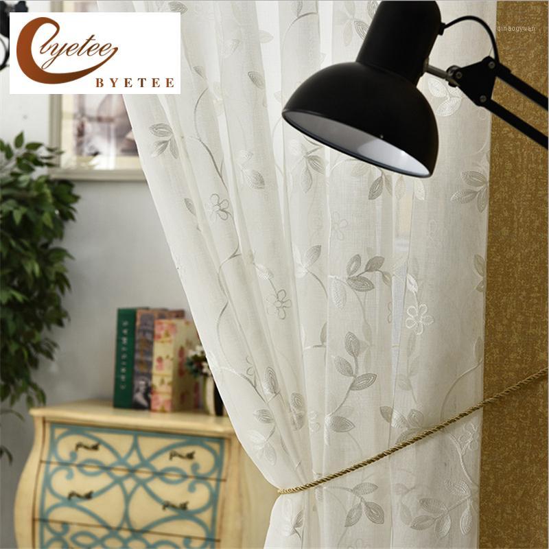 

byetee} Modern Embroidered Luxury Door Gauze Tulle Kitchen Sheer Voile Organza Curtains For Living Room Curtains Bedroom Drapes1, Grey