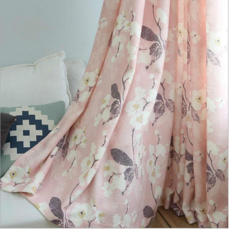 

Shade printed gardenia flower curtain, pastoral style cotton and linen pink green romantic curtains for girl room1