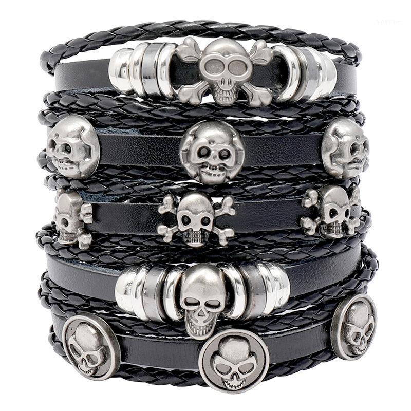 

Vintage Men's Beaded Braided Leather Bracelet Skull Leather Men's Bracelet 2020 Handmade1