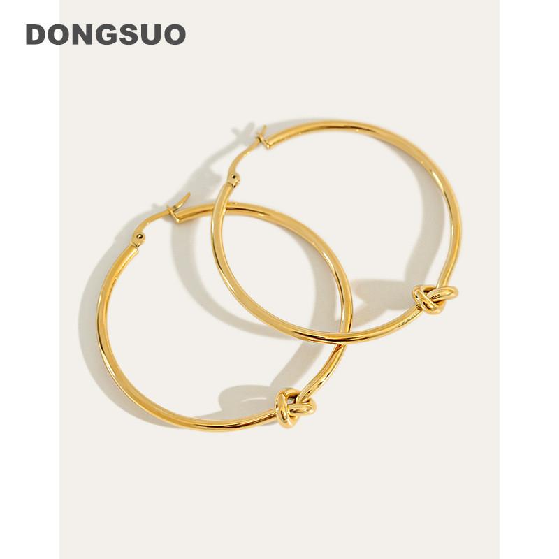 

DONGSUO Hoop Earrings Women Gold Stainless Steel antique Twisted Big Hoop Earrings Party Jewelry Gift