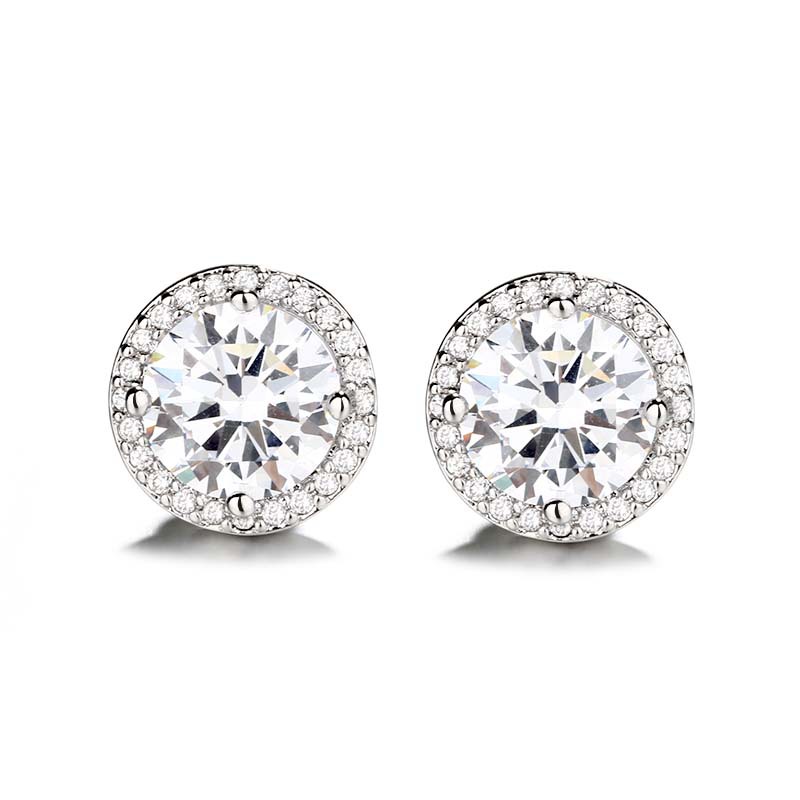 S925 sterling silver stud earrings fashion designer big round CZ diamond ear rings for women shining zircon crystal wedding jewelry-image-527201027