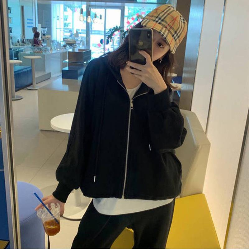 

Leisure sports suit women's spring and autumn 2021 new fashion foreign style loose show thin sweater running two piece suit, Black