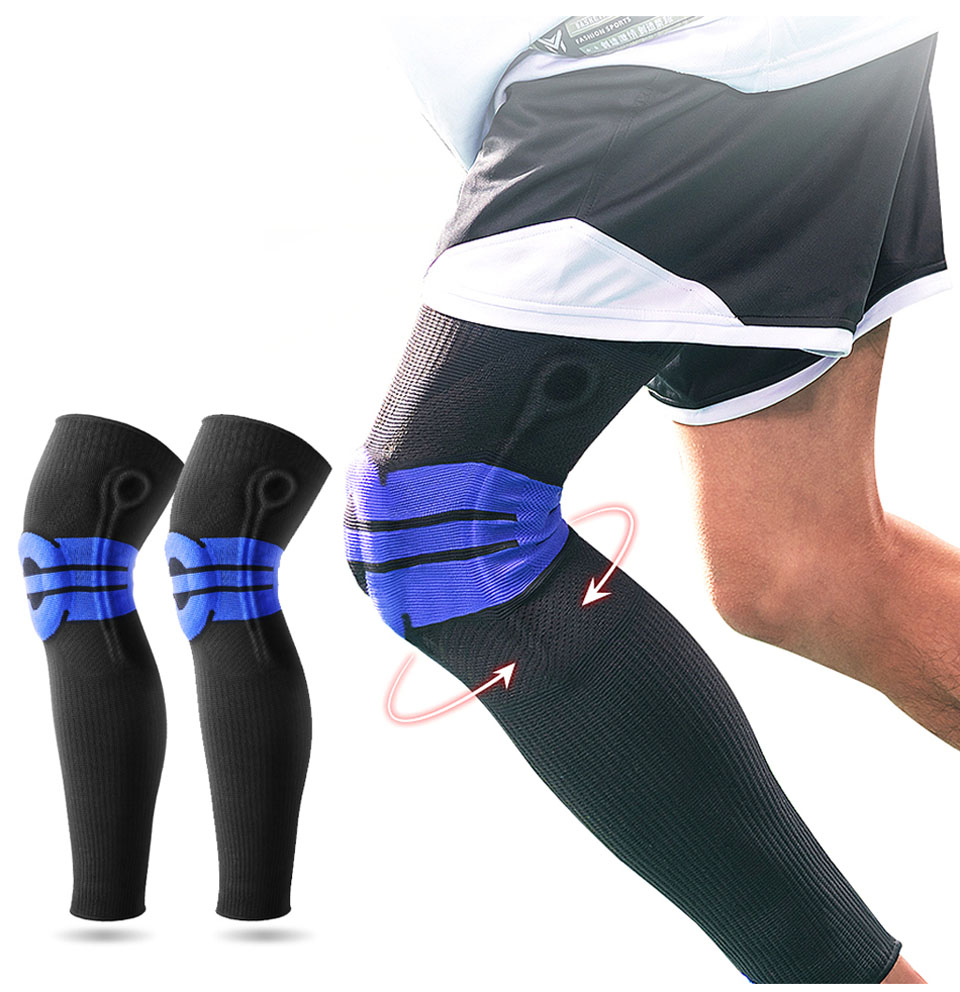 

Long Silicone Knee Pad Knitted 3D weaving Compression Spring Knee Protector Brace Basketball Sleeve Support Sports guard, 1pcs long black