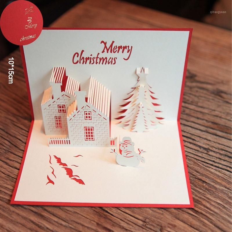 

Creative Three-dimensional Christmas Card 3D Paper Carving Hollow Postcard Blessing Small Card Tree Deer Cart Castle1