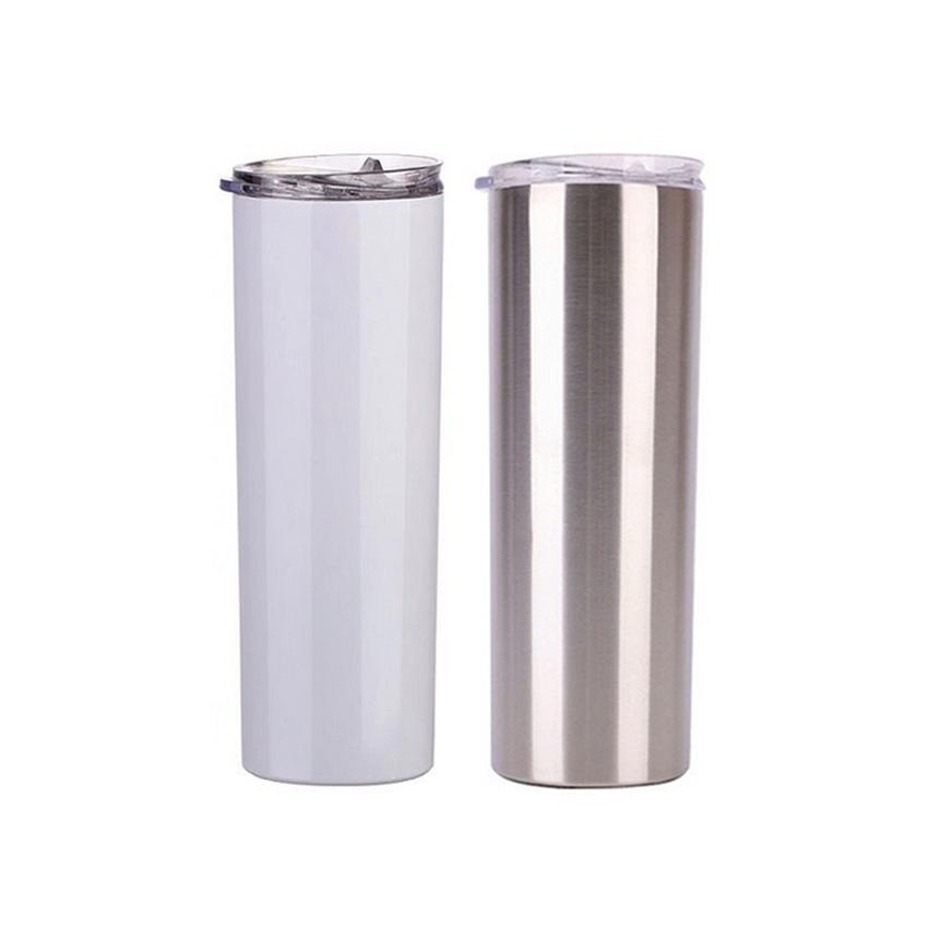 

Wholesale 20oz Blank White Sublimation water bottle Skinny Tumbler Double Wall Insulated Vacuum 304 Stainless Steel Coffee Mug with straw