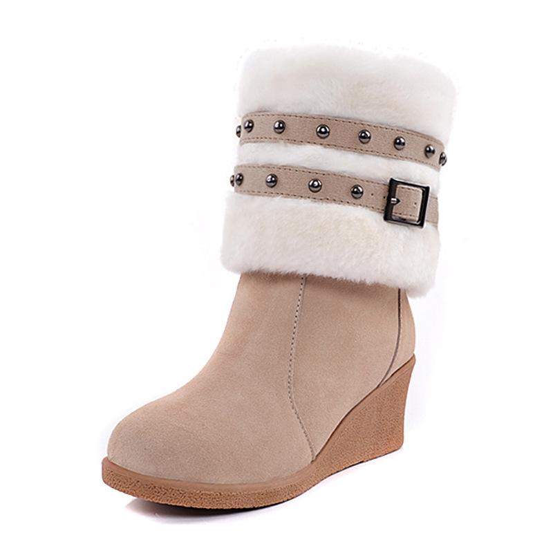 

Shoes Boots Women New 2020 Round Toe Luxury Designer Mid-Calf Mid Calf Rubber Wedge Ladies Leather Large Size Fashion Low