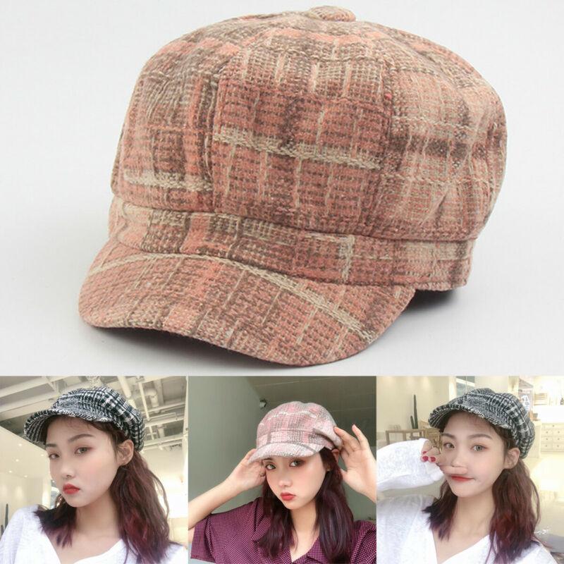 

Womens Winter Knitted Hat Cap Peaked Visor Brim Beret Lattice Slouchy Ladies Berets, Black