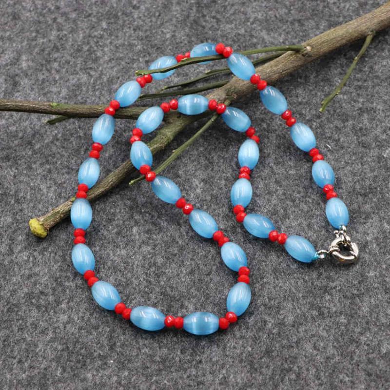 

Wholesale Handmade Choker Necklace for Women Charms Crystal Cat Eye Stone Beads Chain Strand Necklaces Jewelry Collares 18" B176