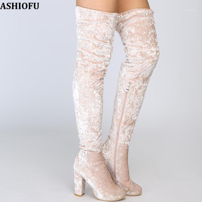 

ASHIOFU Handmade Womens Thigh High Boots Snow-flakes Winter Boots Chunky Heel Club Evening Party Fashion Long Shoes1, As pic