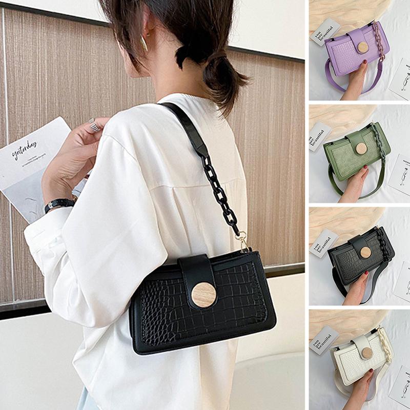 

Vintage Crocodile Pattern Women Baguette Bag Classic Handbag Shoulder Tote Bag, Bk