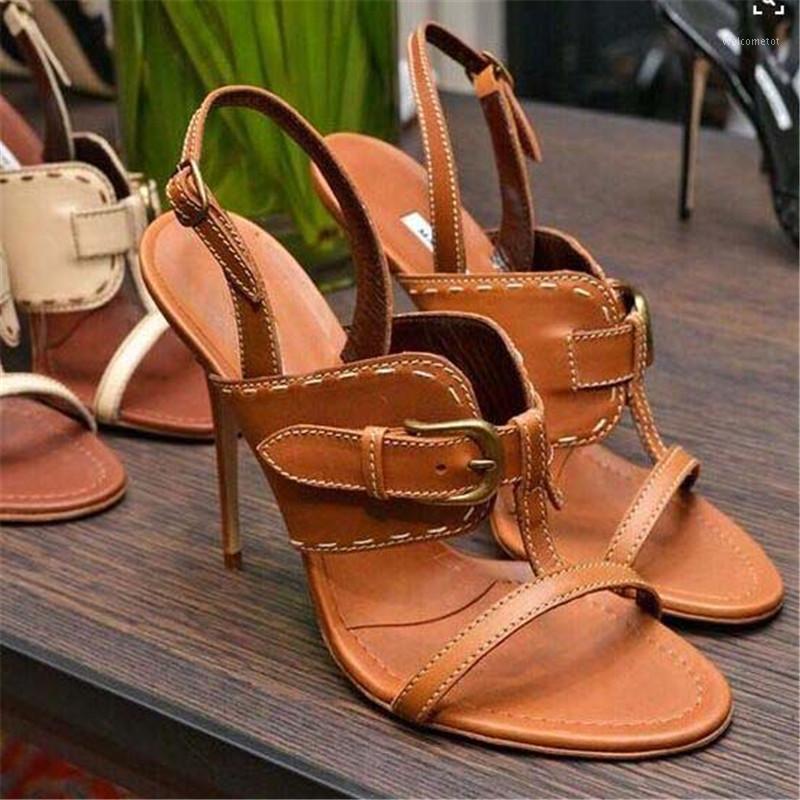 

New Summer Brown Strippers Gladiator Sandals Buckle Strappy High Heels Stilettos Party Shoes Women --tied Sandalias Mujer 20211, As pic