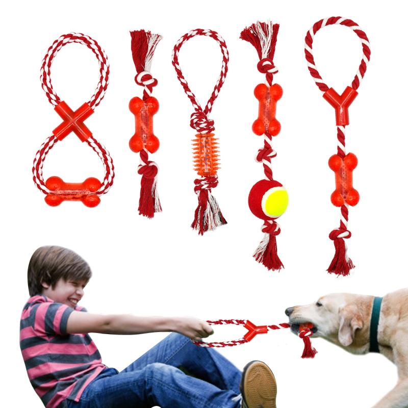 

Cotton Pet Dog Rope Chew Tug Toy Knot Bone Ball Shape Pets Palying Teeth Cleaning Toys For Small Medium Large Dogs 5 Types