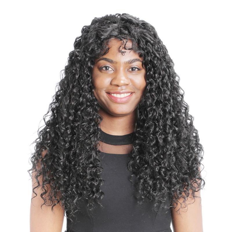 

Deep Roll African Lace Headgear Chemical Fiber Front Lace African Female Wig Small Roll Long Curly Hair Wig Headgear, Black