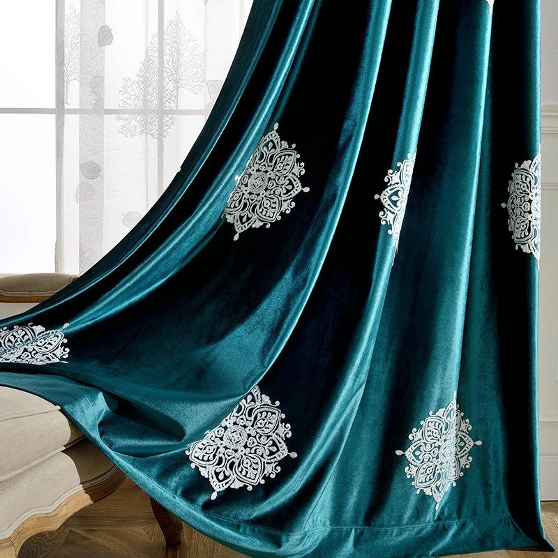 

Modern Simple Chinese Style Suede Embroidered Shade Curtains for Living Room and Bedrooms Blackout Curtains, Tulle