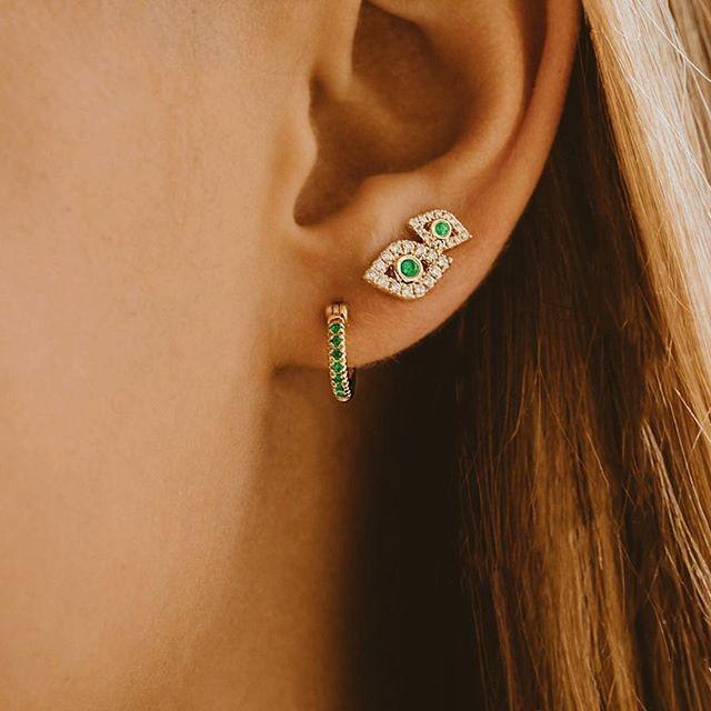 

white green cubic zirconia double evil eye stud earring for girl women lucky Turkish eye jewelry