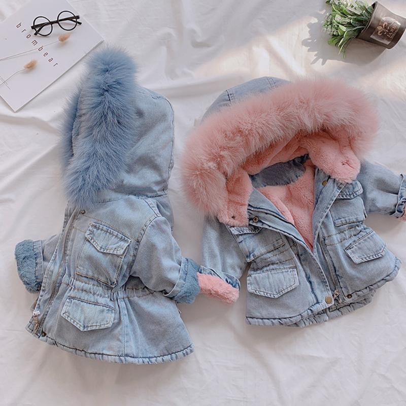 

Boutique 2020 Winter Baby Girl Denim Jacket Plus Velvet Real Fur Warm Toddler Girl Outerwear Coat 4 Years Kids Infant Parka, 03