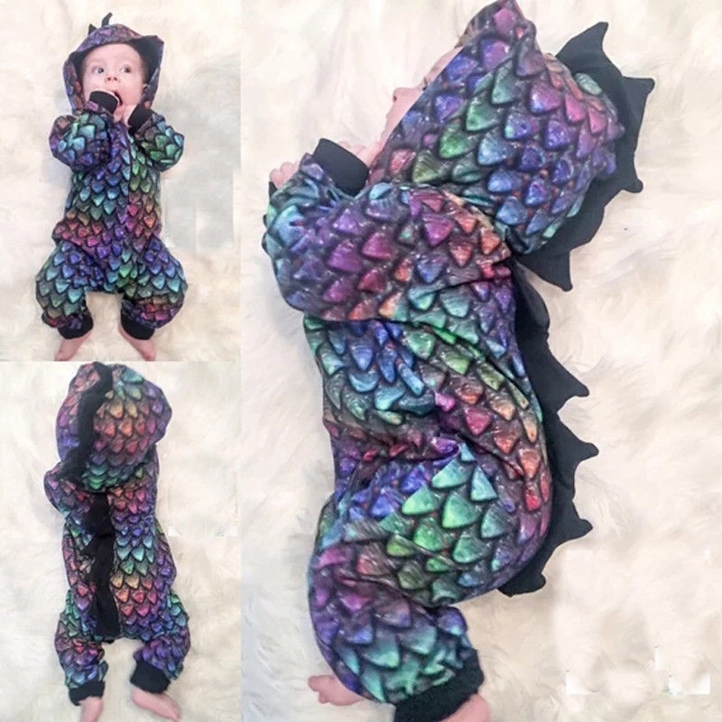 

Pudcoco Babys Clothes Newborn Baby Boy Girl Dinosaur Colorful Hooded Romper Jumpsuit Clothes 201127, Multi