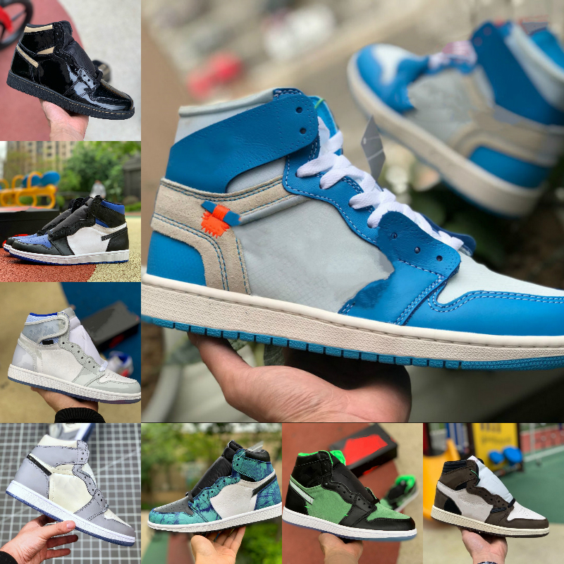 

High 1 1s Basketball Shoes Men Women Tie Dye Bio Hack Chicago Blue UNC Patent Red White BLACK ROYAL TWIST Green Toe Fearless Designers, L1048