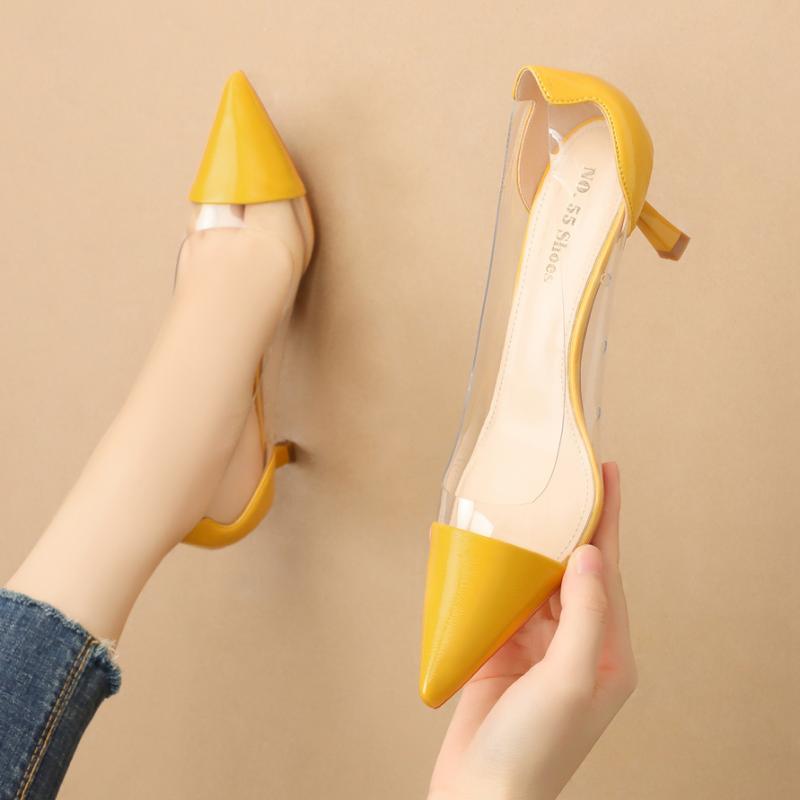 

High heels Sexy Shallow Shoes Genuies leather Wedding Shoes High heel Women's Nightclub Dress Work Woman, Yellow