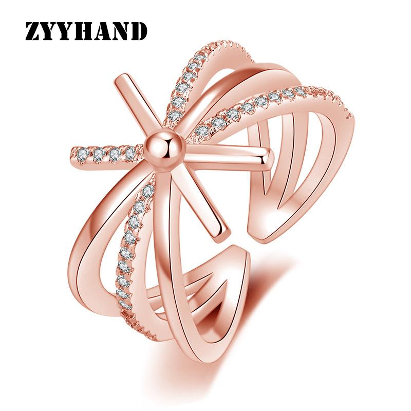 

Wedding Rings X Zircon Rose-Gold Women Adjustable Girl High Quality Luxury Jewelry 2021 Rhodium Plated Cross Romantic Ring