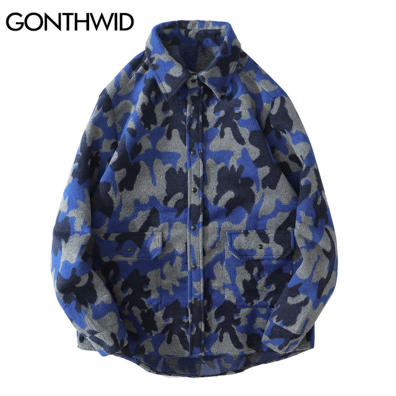 

Thick Shirts Coats Streetwear Hip Hop Casual Camouflage Camo Pattern Shirts Men Women Harajuku Fashion Jackets Tops, Kg-1
