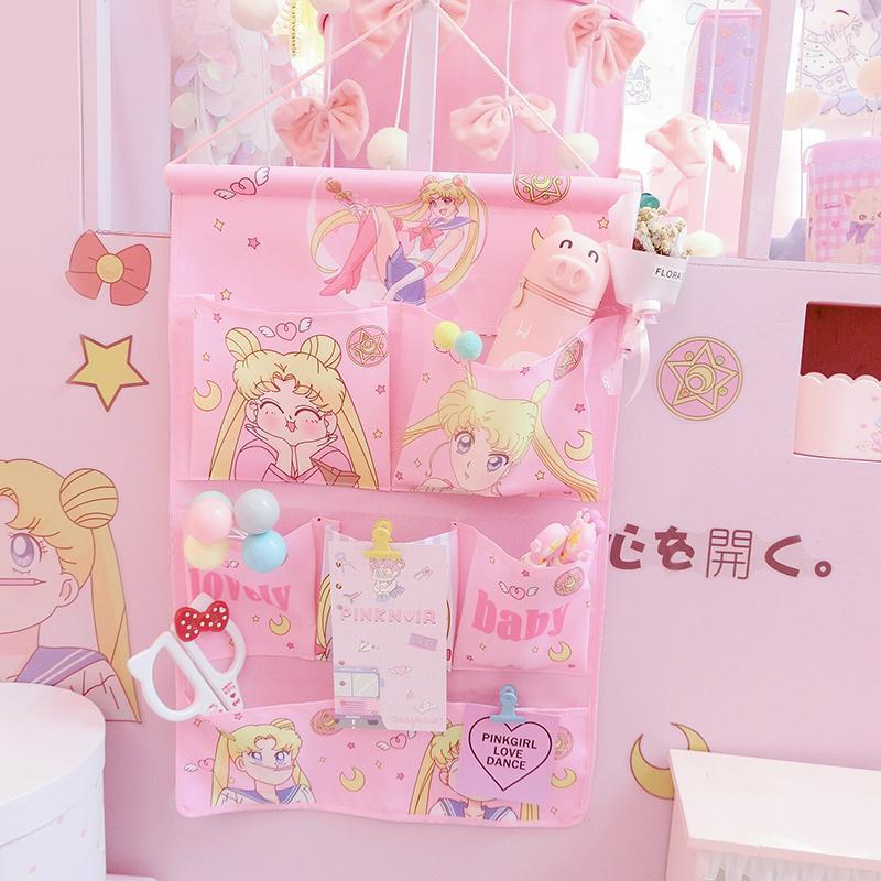 

Cartoon Sailor Moon Cosmetic Bag Make Up Bag Sailor Moon Storage bags Overlong Non-woven Fabric Wall Hanging Bags Organizer1, Beige