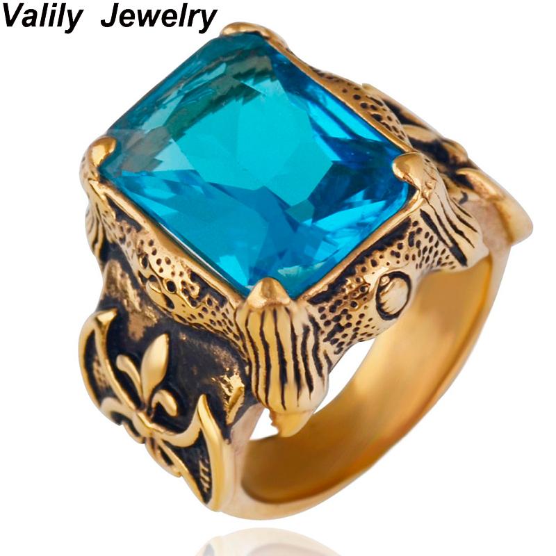 

EdgLifU Men Ring Punk Gothic Dragon Claw Biker Stainless Steel Classic Cross Ring with Glass Fashion Men's jewelry