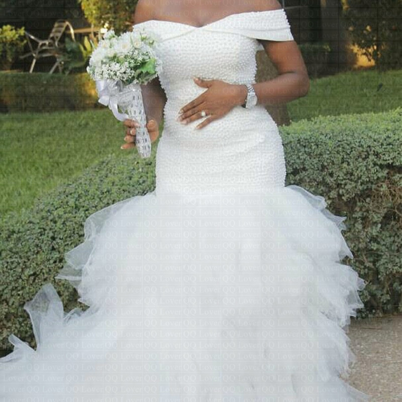 

2021 New African Pieno Di Perle Bordare Abito Babados Clothed Abiti From Sposa Dressed in Bride U3KB, White