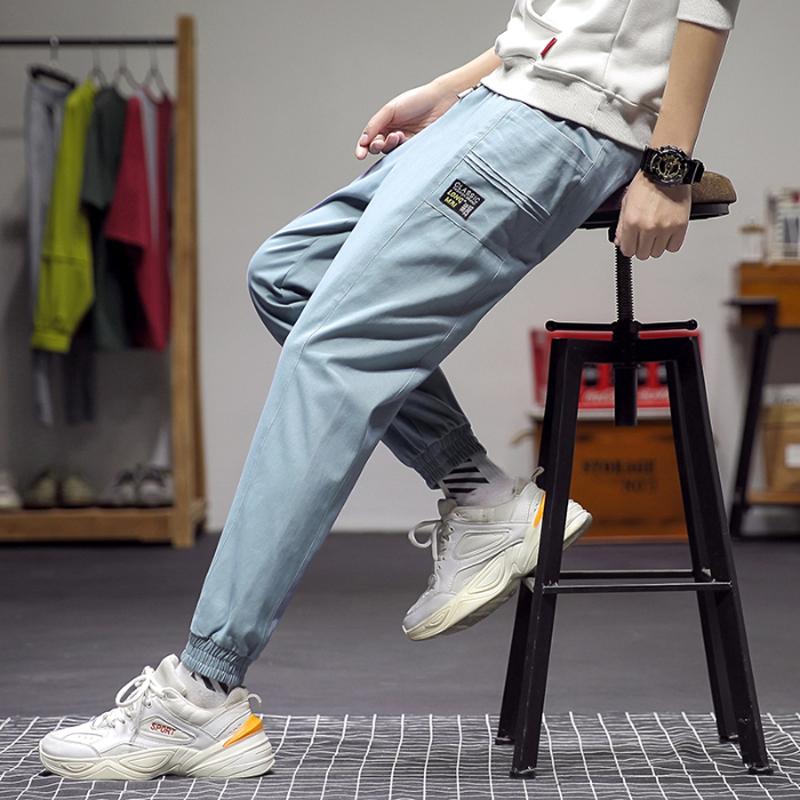 

Legged loose sports pants wide legged father's Capris fashionable men's Wei pants elastic waist spring and Autumn, Blue