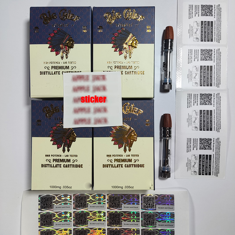 

Big Chief Vape Cartridge Atomizer Pen Cart Wood Tip 0.8ml Tank Thick Oil Ceramic Coil Vaporizer For 510 Preheat Battery With Sticker