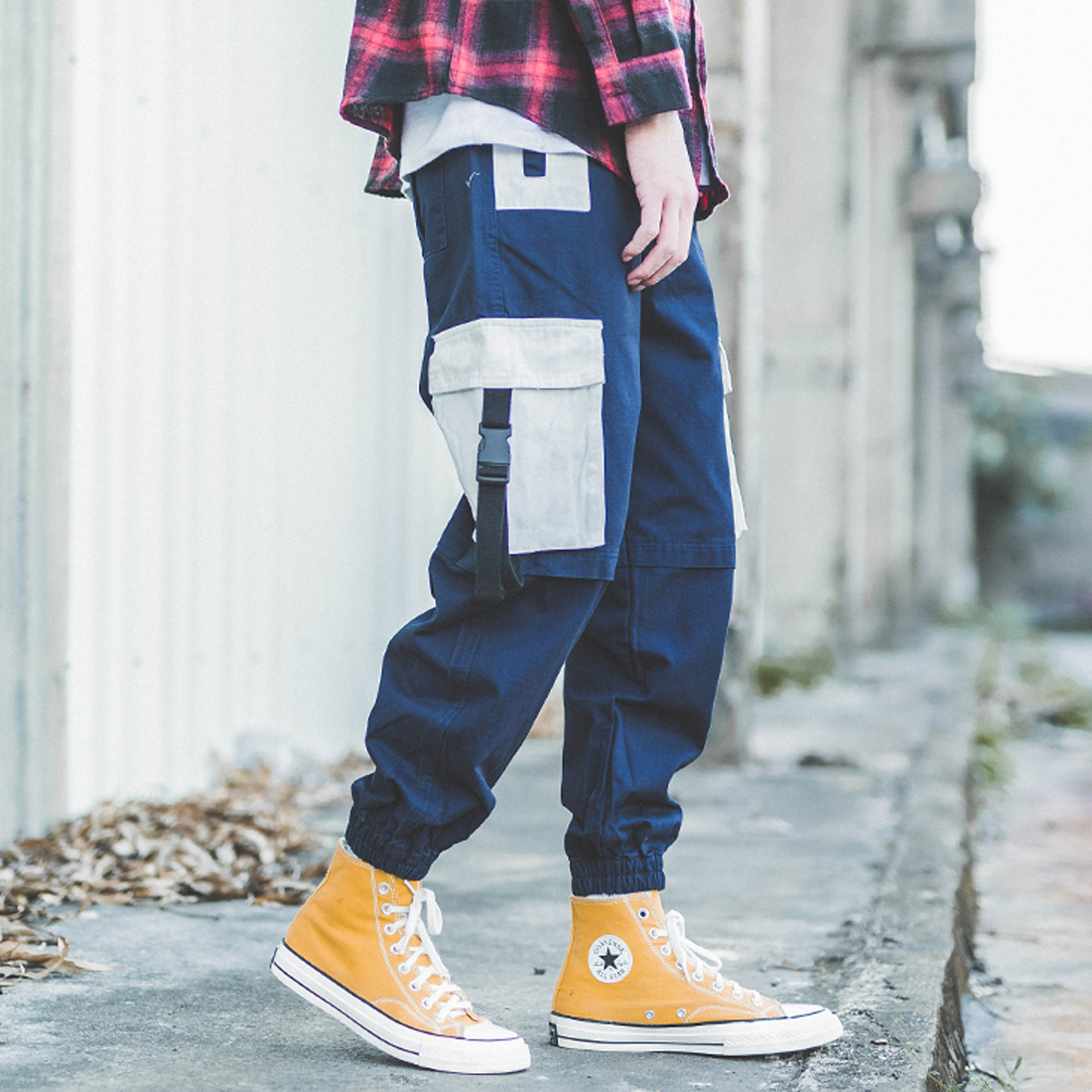 

2021 New Aelfric Pants Eden Multi Pocket Decorative Sewing Hip Hop Haraguko Style Comfortable Sweatpants for Everyday Export Clothing Full S, Blue 1