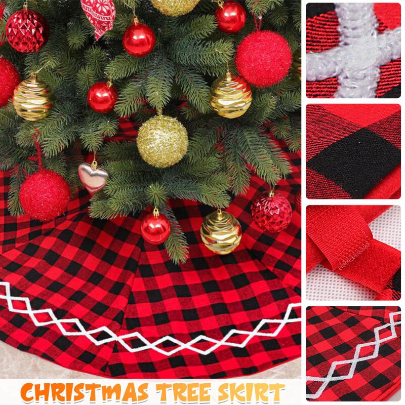 

122CM Christmas Tree Skirt Round Carpet Red And Black Christmas Decorations for Home Floor Mat New Year 2020 Xmas Tree Skirts