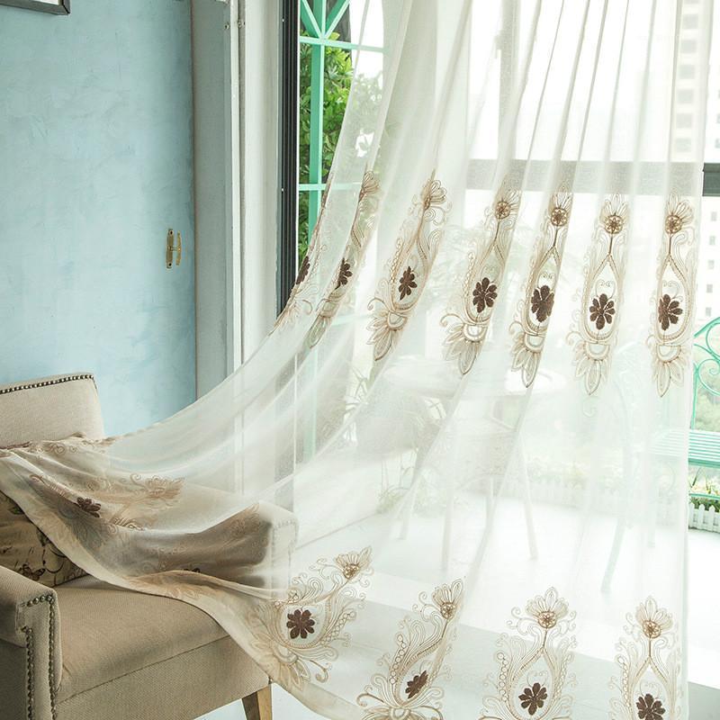 

2020 new listed European simple living room bedroom curtain screens special embroidery curtain fabric cotton yarn1, White