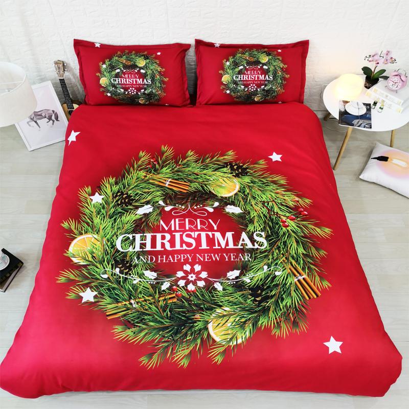

JF-226 "Merry Christmas and Happy New Year" 4pcs HD Digital Print duvet cover set, As pic