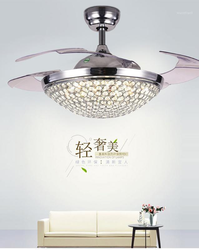 

Ceiling Fan Light Invisible Living Room Modern Minimalist Atmosphere Home Restaurant LED Bedroom Crystal Lamp1