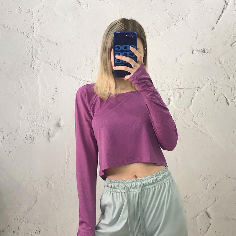 

2020 New yoga clothes women sports loose navel long-sleeved running fitness quick-drying clothes dance training T-shirt1, Black