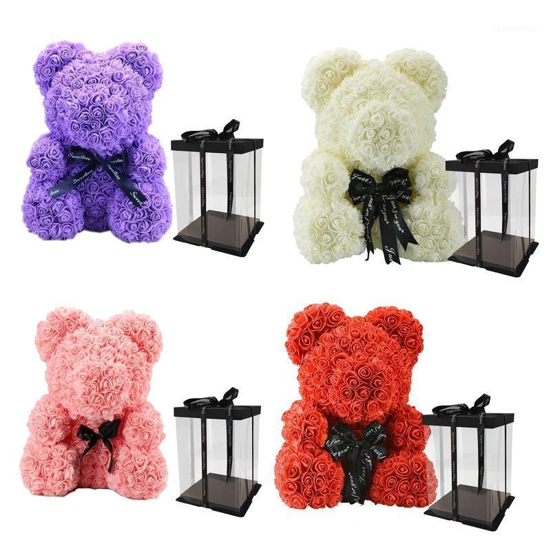 

40cm Rose Flower Bear with Gift Box Valentines Day Gift for Girlfriend Birthday Anniversary Wedding Home Decorations1