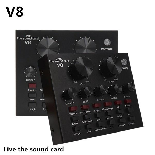 

V8 Sound Card Audio Set Interface External Usb Live Microphone Sound Card Bluetooth Function for Computer Pc Mobile Phone Sing