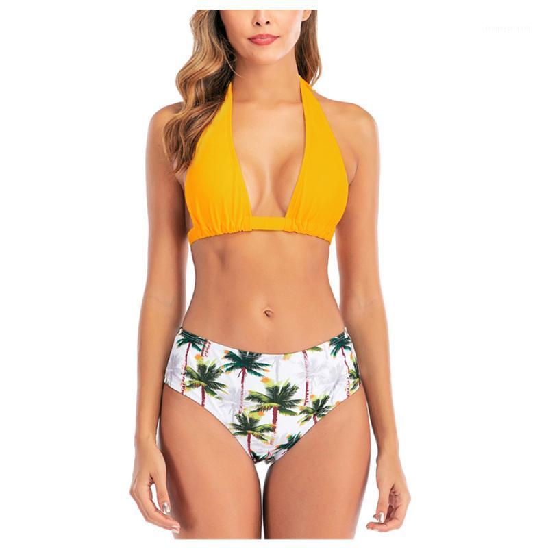 

Hailter Bikini Set Women Print Hight Waist Bandage Bikini Set Push-Up Swimwear Beachwear Swimsuit ropa de baño mujer 20201, Yellow