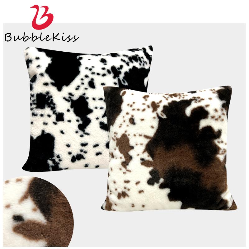 

Bubble Kiss 2021 Plush Cow Pattern Cushion Cover Black White Pillow Case Hot Sale Soft Home Party Decoration Cushion Pillow Case