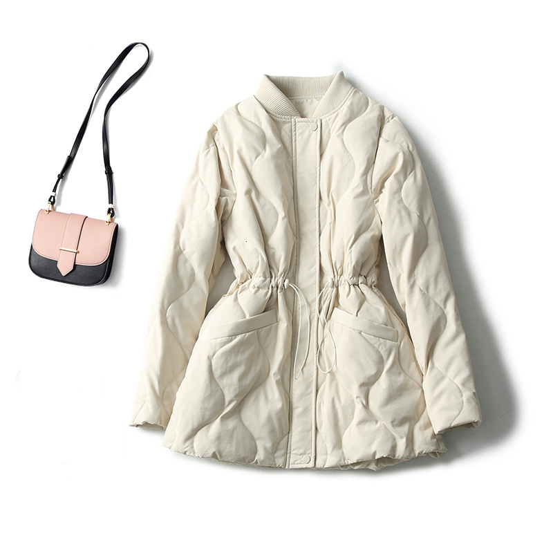 

2021 New Women Winter Coat Long Sleeve White Duck Down Soft Material Female Jacket E6xo, Beige