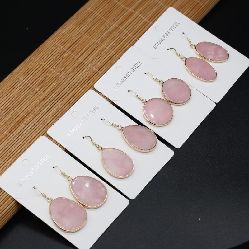 

Natural Stone Earrings Irregular Pink Quartz Charms For Elegant Women Love Romantic Gift