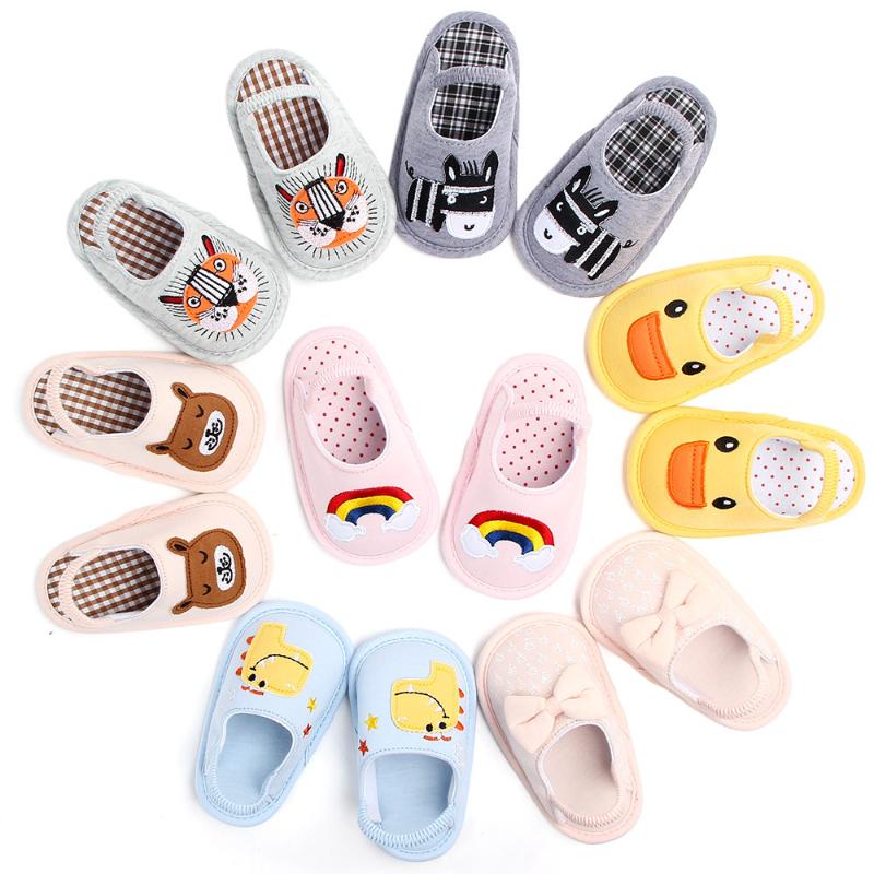 

New Cute animal print Spring Baby floor Slippers first walkers Anti-slip Cotton sole crib Boys Girls Sneakers Baby shoes, Pink