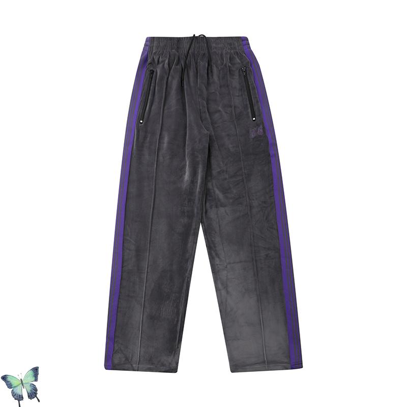 

AWGE Knitted Velvet Butterfly Side Stripes High Street Style Trousers Men Women High Quality Zipper Pocket AWGE Sports Pants, Purple