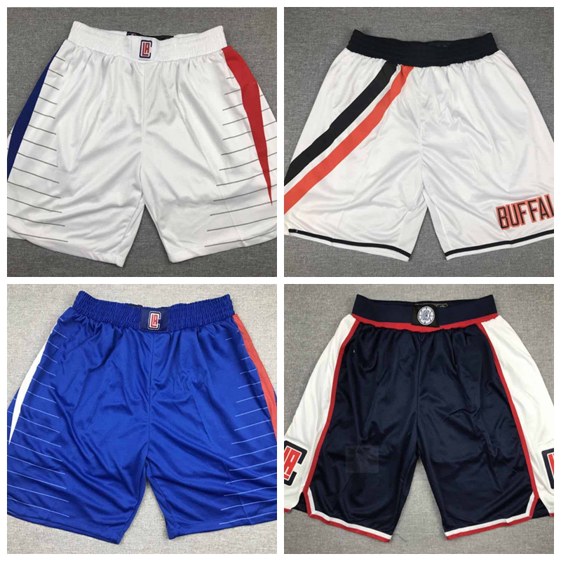 

Men Los Angeles Clippers Basketball players wear on the court;Swingman sews embroidered men basketball shorts, Black