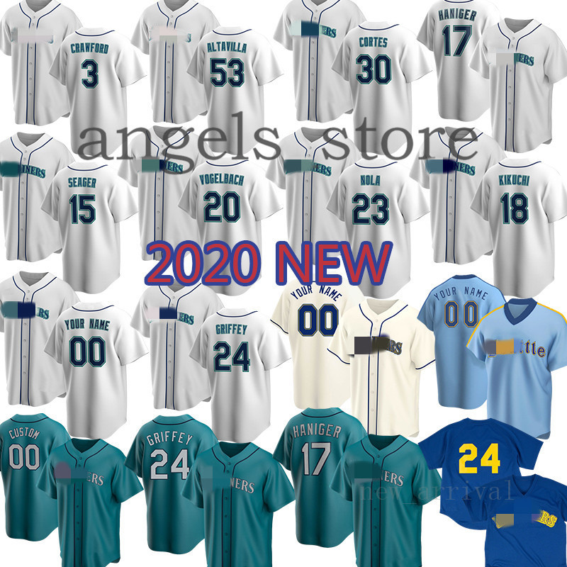 

2020 Custom Mariners Cruz Johnson Ken Griffey Jr. Seager Healy Buhner Kikuchi Vogelbach Haniger Martinez Hernandez Suzuki Robinson Cano Mens, Jersey-(shuishou)fugu