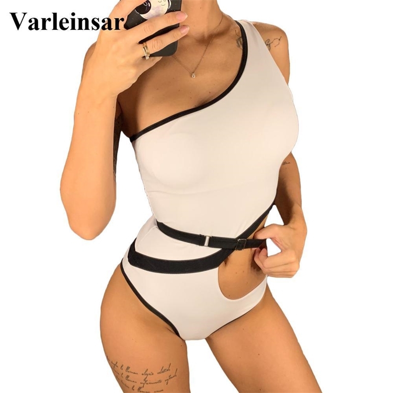 

New Sexy One Shoulder Cut Out Women Swimwear One Piece Swimsuit Female Bather Bathing Suit Swim Wear Beach Monokini V1616 Y200319, Dark blue