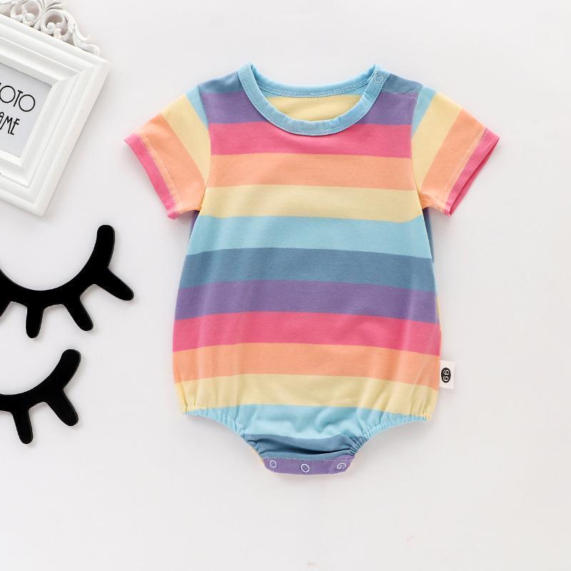 

0-24M Newborn Infant Baby Girls Girls Striped Romper Rainbow Jumpsuit Summer Soft Baby Clothes Sunsuit Playsuit1, Pink